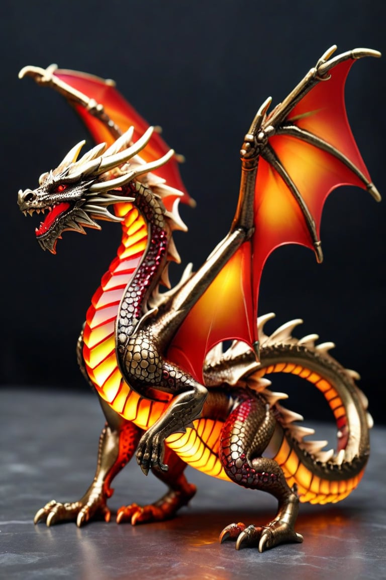 beautiful ((fire dragon)) , with gold bronze red color rhinestone inserts,clear details, hyperdetalization, large wings on the back   