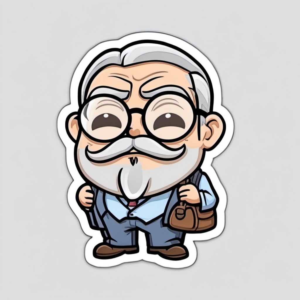  sticker, cartoon grampy old man, white background,Chibi Style