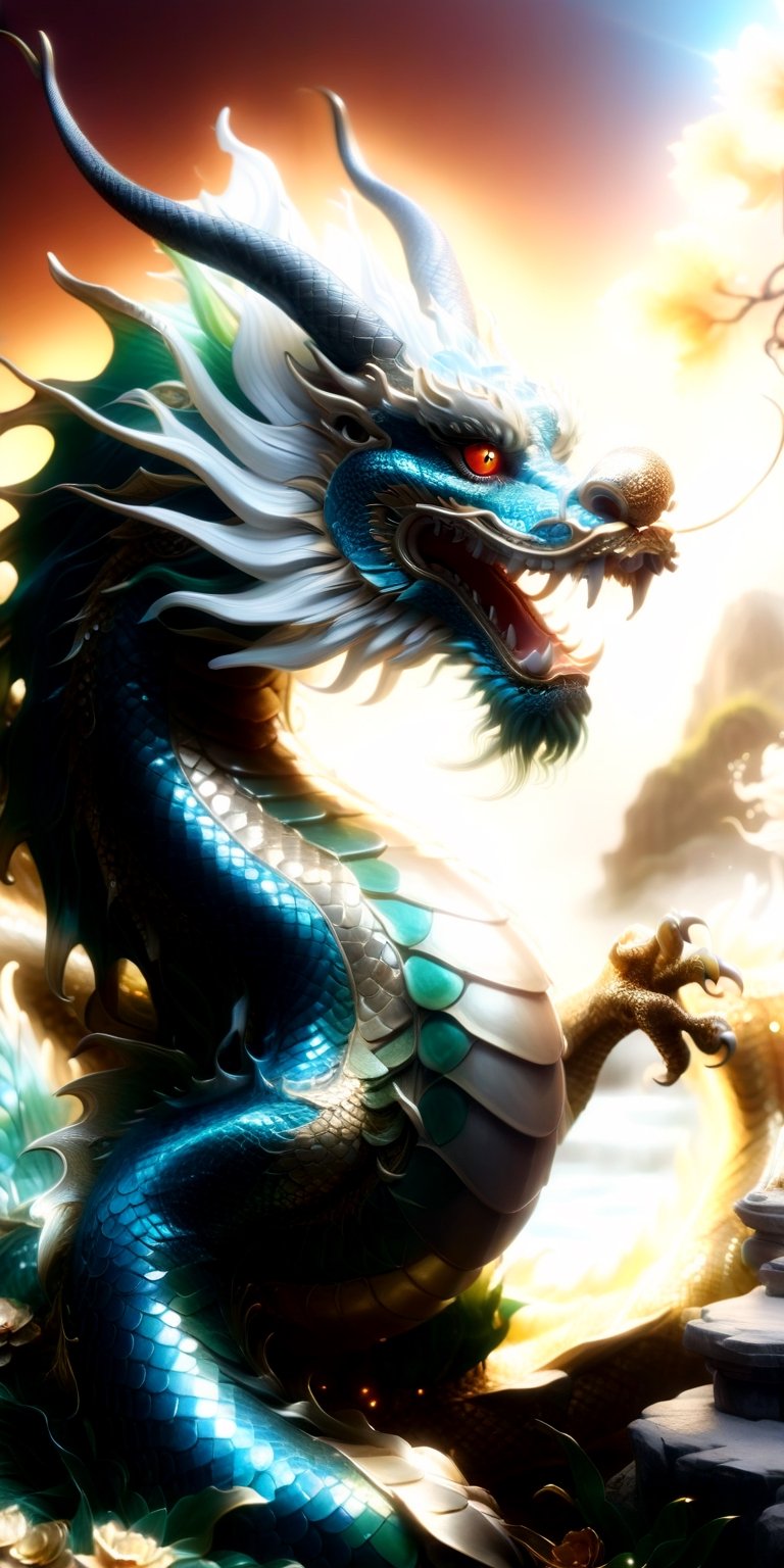realistic style, Chinese dragon, entire body adorned with diamonds, scales sparkling with white gemstones, majestic appearance, rich colors, vibrant, luxurious, detailed craftsmanship, fantasy theme, magical aura, by FuturEvoLab, (masterpiece: 2), best quality, ultra highres, original, extremely detailed, perfect lighting,Chinese dragon