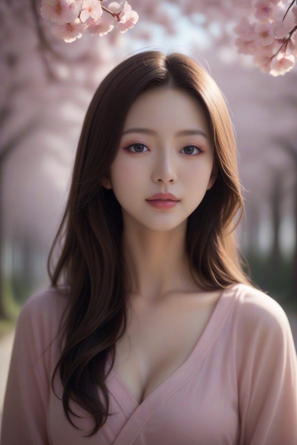 score_9, score_8_up, score_7_up, source_Anime, masterpiece, best quality, 
BREAK
1girl, solo, long hair, brown hair, upper body, , black eyes, lips, realistic ,cherry blossoms, out of focus foreground and background,depth of field, soft bokeh, soft lighting bathes she body and face