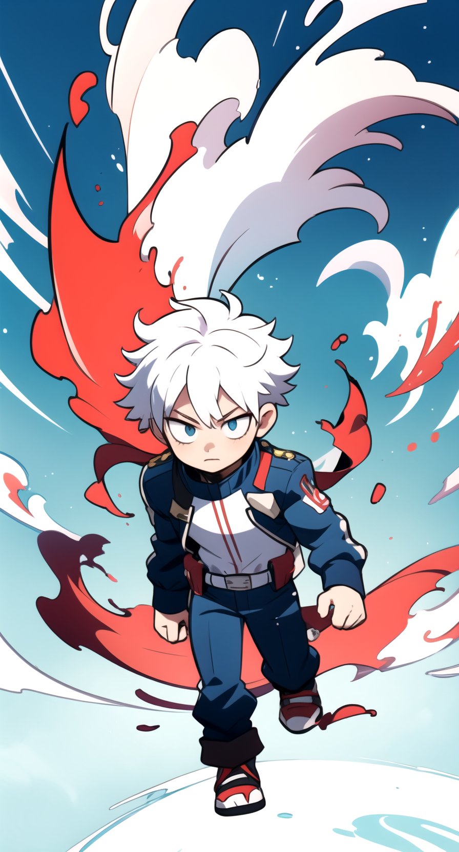 centered, full body, | red+white hair color, light blue eyes, | Shoto Todoroki from My Hero Academia