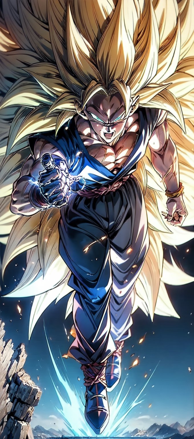 We can visualize the iconic character from the animated series Dragon Ball Z, Goku, in his super saiyan phase 3 transformation. (his extremely long, loose, yellow hair:1.9). (very very long hair:1.9). (without eyebrows, eyebrow alopecia:1.9). (total loss of eyebrow hair:1.9). blue eyes, with his characteristic orange suit. Flashes of light and electricity surround his entire body, a yellow glow. smiling, smug. His ki is immense and mystical. His look is wild. He is at the culmination of a great battle for the fate of planet Earth and you can see his wounded body. The image quality and details have to be worthy of one of the most famous characters in all of anime history and honor him as he deserves. which reflects the design style and details of the great Akira Toriyama. (full body:1.7),



PNG image format, sharp lines and borders, solid blocks of colors, over 300ppp dots per inch, 32k ultra high definition, 530MP, Fujifilm XT3, cinematographic, (anime:1.6), 4D, High definition RAW color professional photos, photo, masterpiece, realistic, ProRAW, realism, photorealism, high contrast, digital art trending on Artstation ultra high definition detailed realistic, detailed, skin texture, hyper detailed, realistic skin texture, facial features, armature, best quality, ultra high res, high resolution, detailed, raw photo, sharp re, lens rich colors hyper realistic lifelike texture dramatic lighting unrealengine trending, ultra sharp, pictorial technique, (sharpness, definition and photographic precision), (contrast, depth and harmonious light details), (features, proportions, colors and textures at their highest degree of realism), (blur background, clean and uncluttered visual aesthetics, sense of depth and dimension, professional and polished look of the image), work of beauty and complexity. perfectly symmetrical body.
(aesthetic + beautiful + harmonic:1.5), (ultra detailed face, ultra detailed perfect eyes, ultra detailed mouth, ultra detailed body, ultra detailed perfect hands, ultra detailed clothes, ultra detailed background, ultra detailed scenery:1.5),



detail_master_XL:0.9,SDXLanime:0.8,LineAniRedmondV2-Lineart-LineAniAF:0.8,EpicAnimeDreamscapeXL:0.8,ManimeSDXL:0.8,Midjourney_Style_Special_Edition_0001:0.8,animeoutlineV4_16:0.8,perfect_light_colors:0.8,1655013780966566212:0.3,SAIYA,Super saiyan 3,yuzu2:0.3