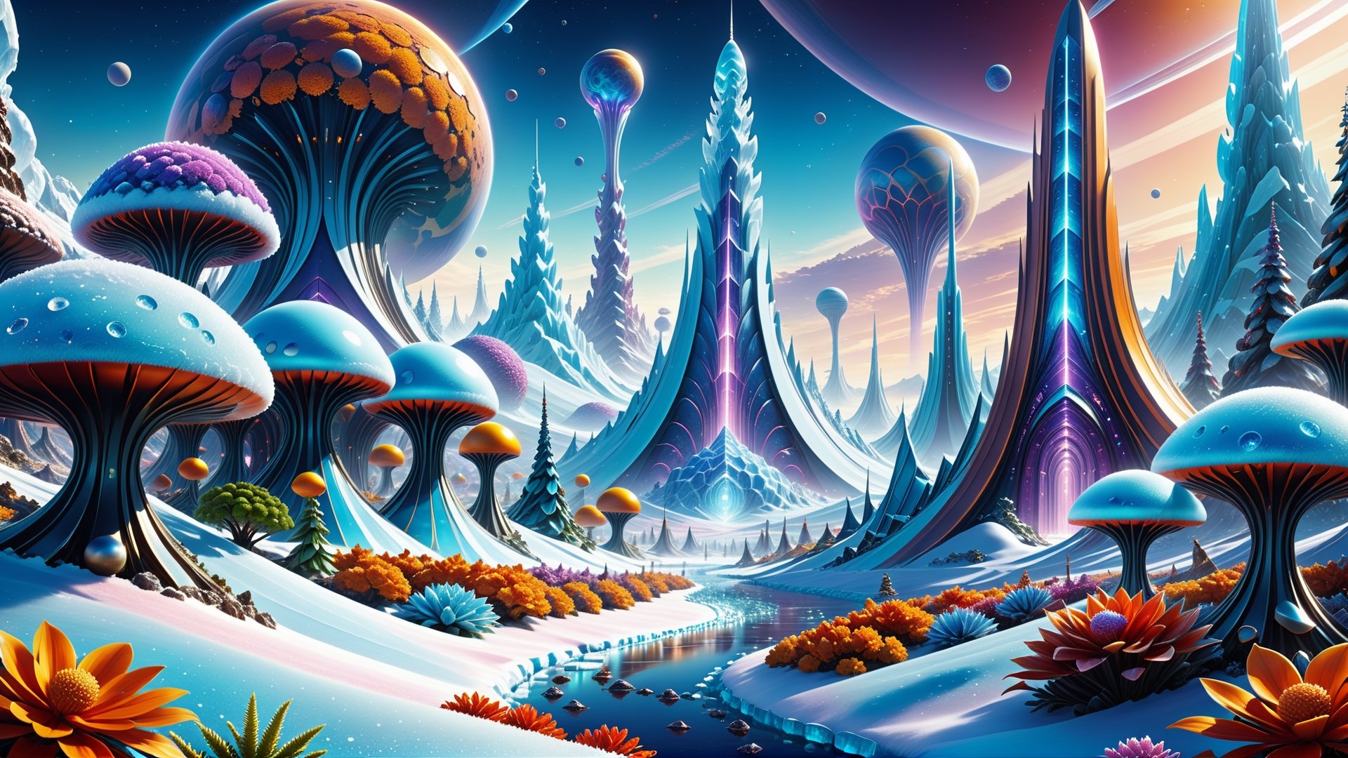 advanced technology of a Type IV civilization, according to the Kardashov scale, terrestrial landscape of the planet X frost, ice, exotic_alien_flora and exotic_alien_fauna, abstract shapes and colors, intricate contrast,

,DonMM4ch1n3W0rldXL ,DonMC3l3st14l3xpl0r3rsXL,3d_toon_xl:0.8, JuggerCineXL2:0.9, detail_master_XL:0.9, detailmaster2.0:0.9,DonMCyb3rN3cr0XL ,Reality XL:1.4, ,EpicLand,iso island