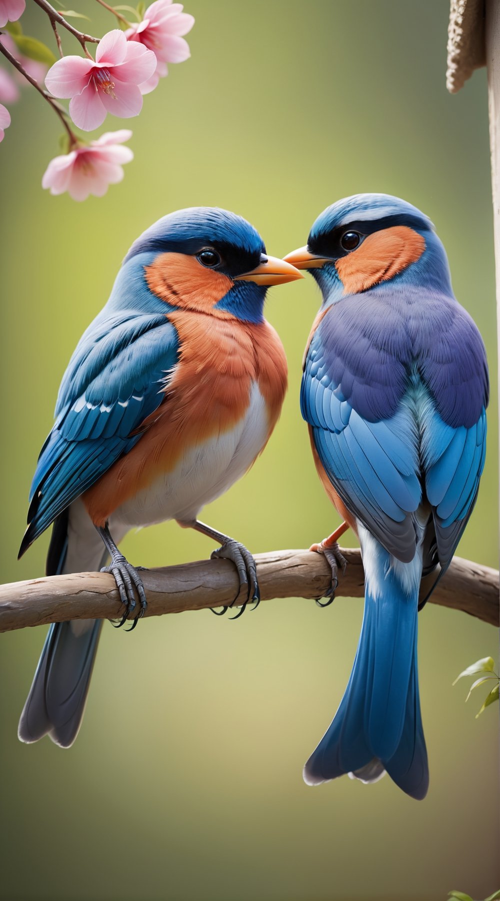Capture the essence of love in the avian world with two beautiful and cute bird couples, their feathers intertwined as they perch together. This heartwarming scene invites artists to depict the tender connection and vibrant beauty of these feathered pairs in a delightful masterpiece.