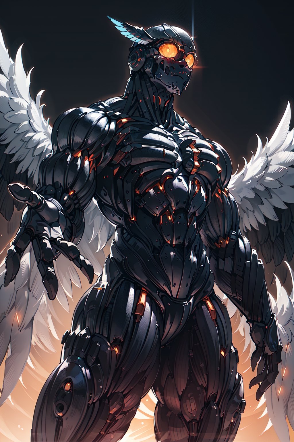 A majestic and heroic man wearing a sleek white and blue owl suit, with large and powerful wings outstretched, soaring through the night sky with a determined expression on his face. The owl suit is adorned with silver accents and glowing blue symbols, and the man's eyes shine with wisdom and courage., Lacus Attire 1