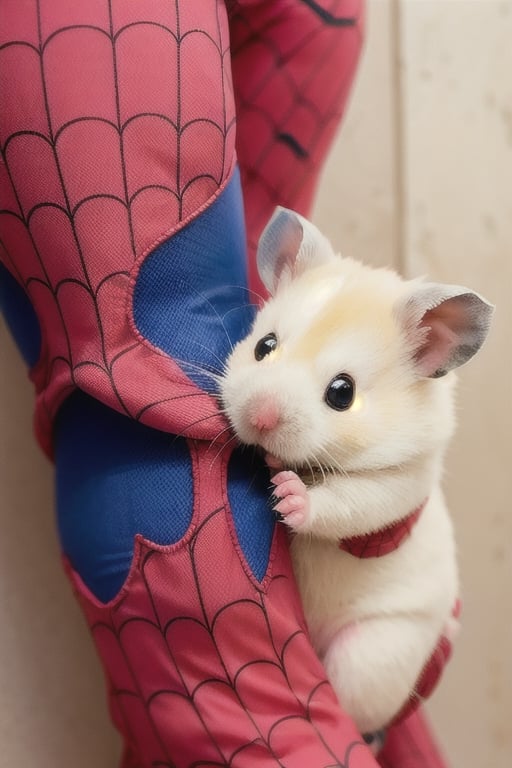 hamster Spider-Man suit,,White Hamster,cutie,Detail,white wings,white 