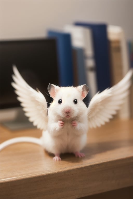 sitting in office wearing shirt, no human,White Hamster,cutie,Detail,white wings,white 