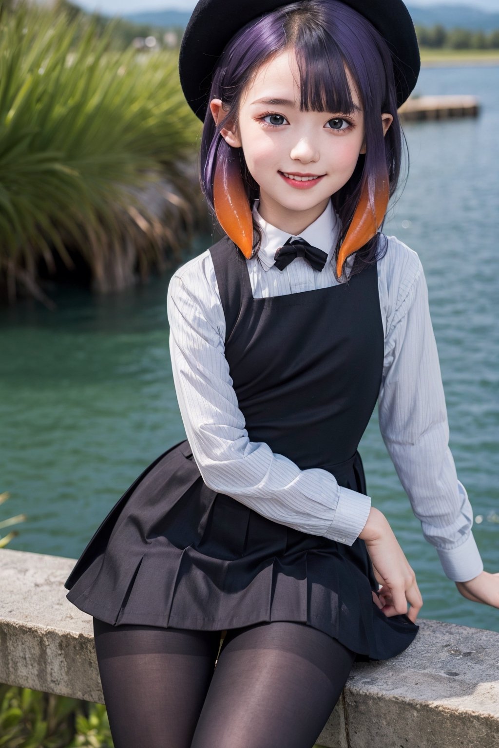  (((little girl’s body))), (((petite body))),
multi-colored hair, gradient hair,purple hair,orange hair,
inapainter, pinafore dress, beret, pantyhose, halo, tentacles,
,head to thigh shot, smile, blush, 
on the lake,day, simple background, 
looking at viewer, 
moody lighting, 
facing viewer,
better_hands,inapriestess,inapainter,