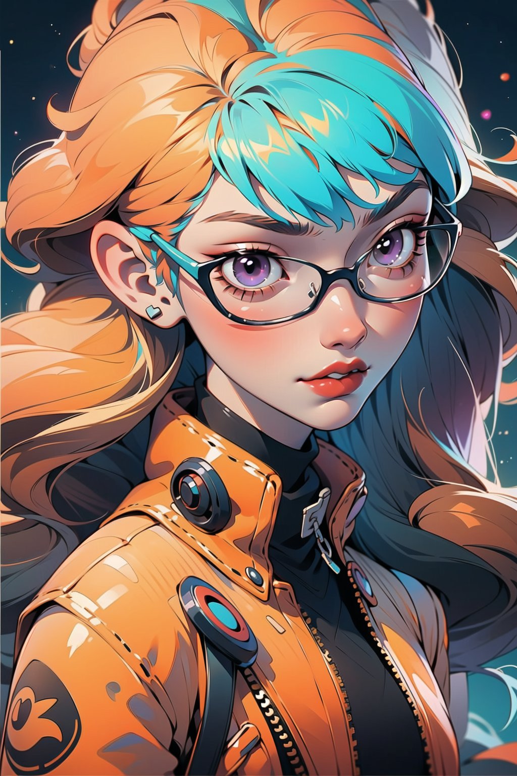 Alot Zipper , Persona 5, Futaba ,(masterpiece, best quality:1.1), ghibli style, red and blak colors,  long_orange_hair, purple eyes, glasses, summer clothes, (solo) , Orgasm,weiboZH,TinkerWaifu, orange hair,1girl,3DMM, oil Paint, unreal, space, smooth line, blurry lines 