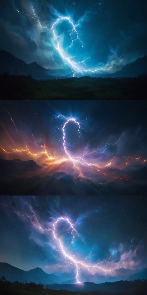 A dragon of pure energy, its body crackling with lightning-like tendrils of light that arc and twist around its sleek form. It flies through a field of shimmering auroras, its presence seemingly causing the lights to intensify, creating a stunning display of color and motion in the night sky.
