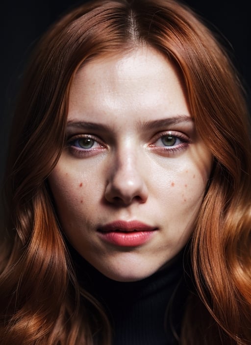 A stunning intricate full color portrait of (sks woman:1), smile, red long hair, wearing a black turtleneck, epic character composition, by ilya kuvshinov, alessio albi, nina masic, sharp focus, natural lighting, subsurface scattering, f2, 35mm, film grain, 