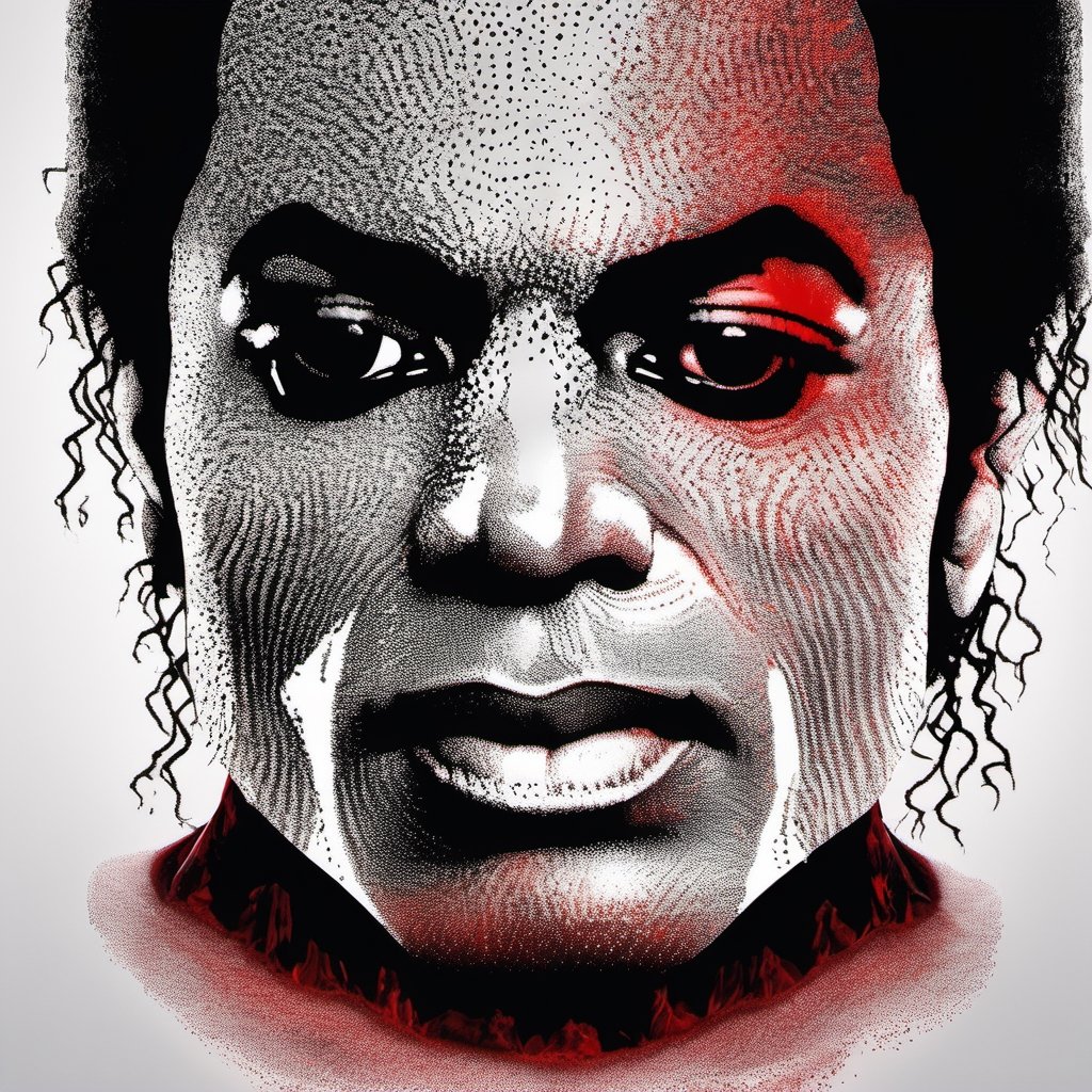 Fingerprints art, Ink , [red : white : black ] , delicate fingerprints patterns creating Michael Jackson face , centered, 16k resolution , HQ , fine detailed, insanely detailed, hyper realistic, trending on cgsociet