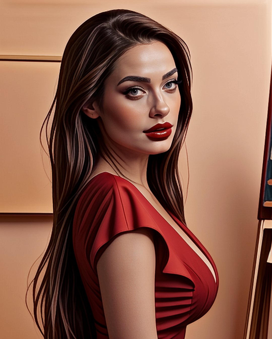 a painting of a woman in a red dress, fully clothed. painting of sexy, sexy red dress, digital art of an elegant, red dress, sultry digital painting, in a red dress, in style of digital illustration, girl wears a red dress, elegant digital painting, cartoon digital painting, wearing red dress, Ptcard,,<lora:659111690174031528:1.0>
