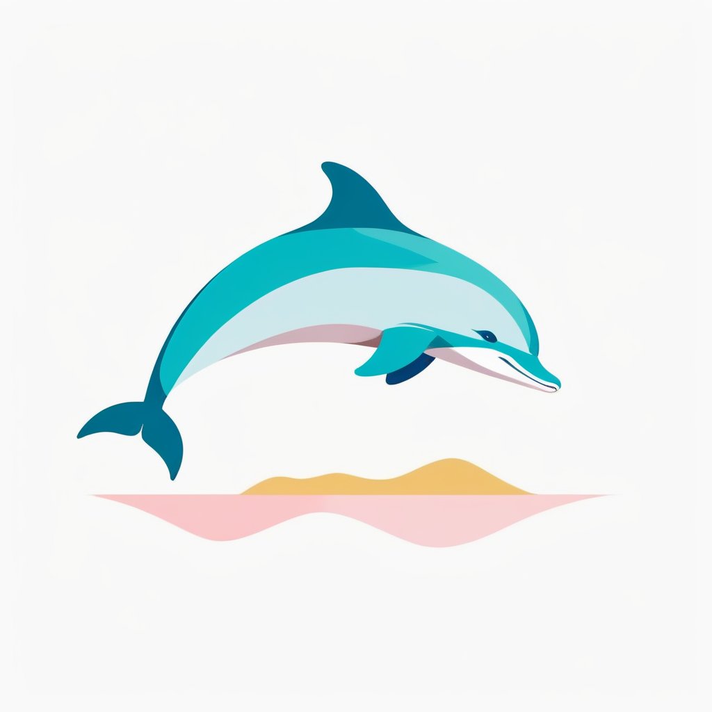 Colorful, flat vector, white background, minimalist, a dolphine, pastel-color, creative