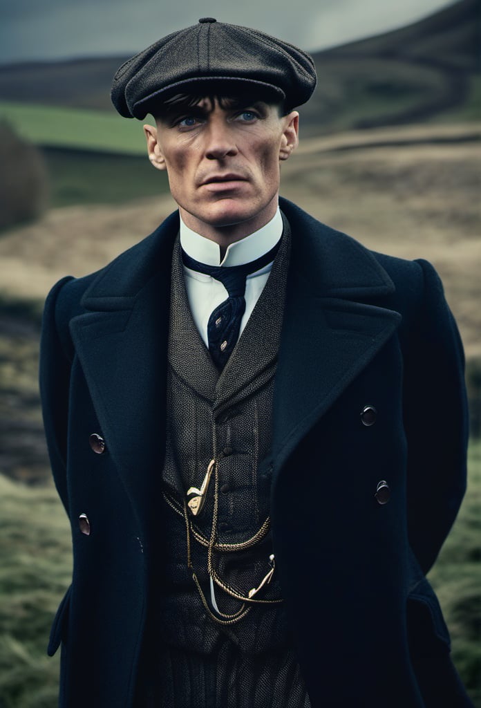 color photo of Thomas Shelby, the charismatic and ruthless leader of the Peaky Blinders 