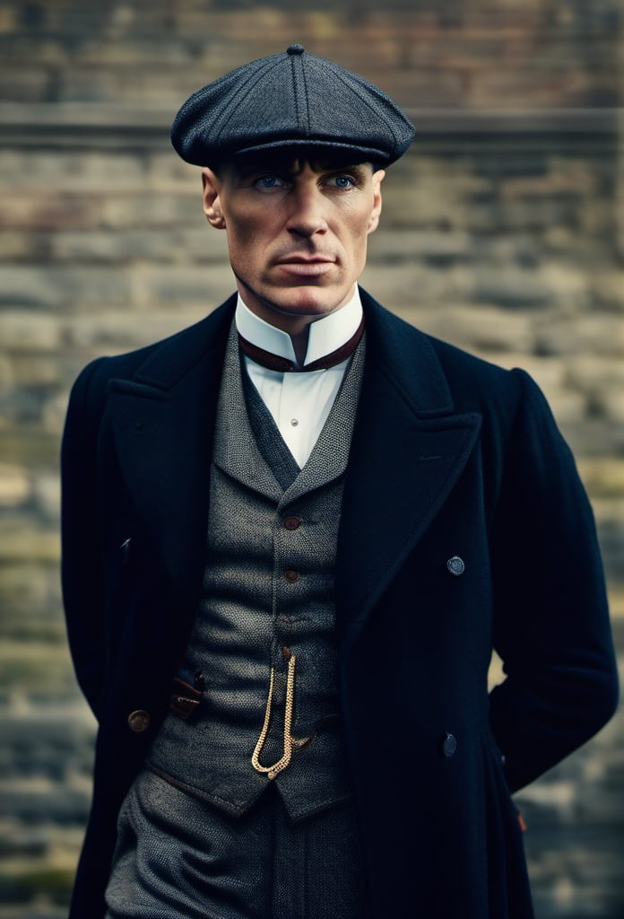 color photo of Thomas Shelby, the charismatic and ruthless leader of the Peaky Blinders 