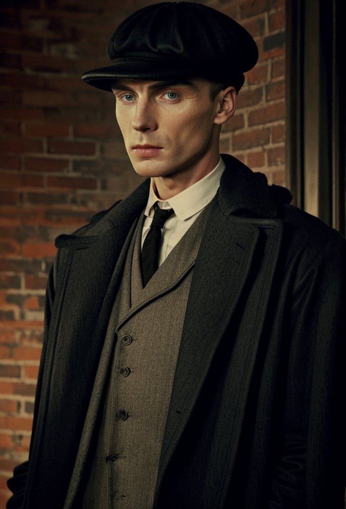 color photo of Thomas Shelby, the charismatic and ruthless leader of the Peaky Blinders 