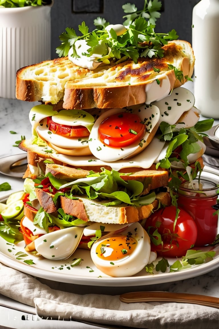 sandwich, eggs, ham, salad, tomato, breatfast,
, foodstyle
