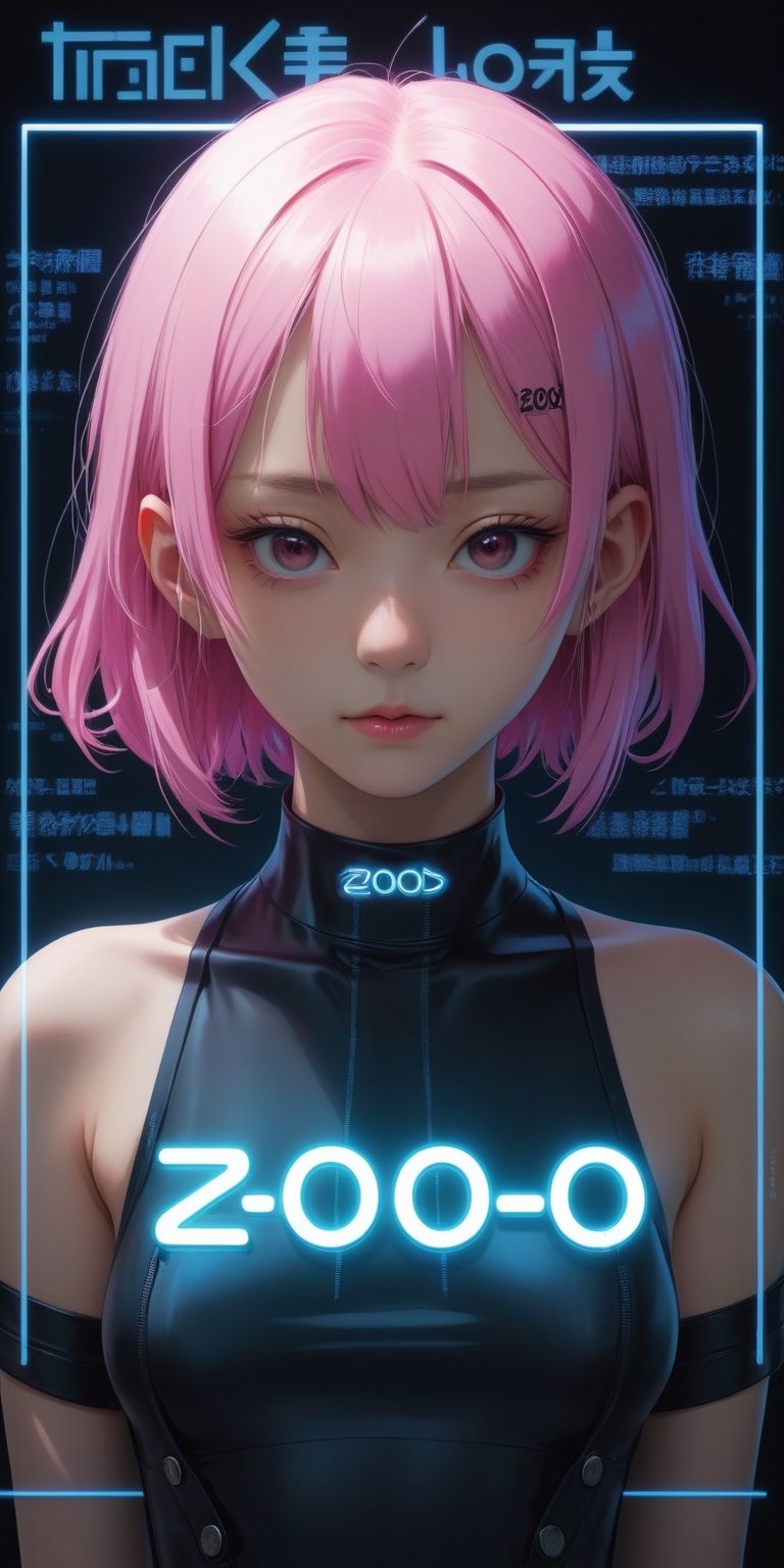 neon light text sign with text "200_Thanks" text, half body portrait of a European-Japanese pink hair girl,17 years old, by yoshitaka amano, attractive, stylish, designer, symmetrical, long drill hair, cyberpunk, abstract colors, nature, detailed background, see-though summer dress, abstract background, sexy lingerie,