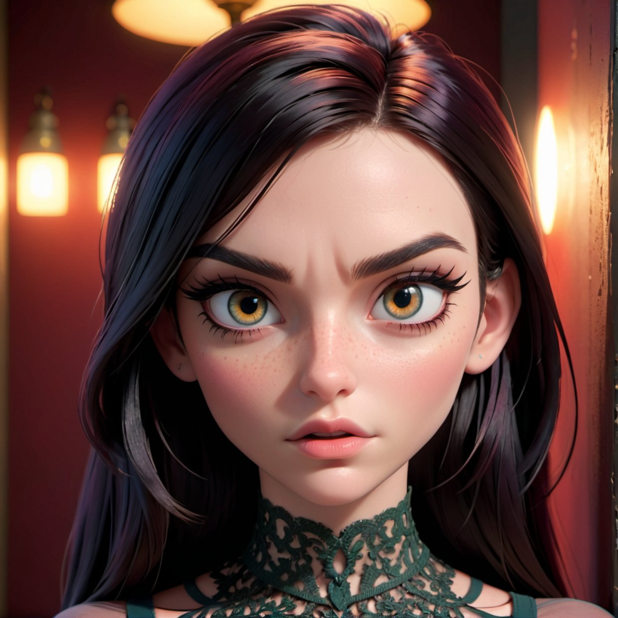 a mean girl, beautiful detailed eyes, beautiful detailed lips, extremely detailed eyes and face, long eyelashes, defined facial features, dramatic expression, intense gaze, confident posture, wearing fashionable outfit, detailed high-quality 3D rendering, photorealistic, cinematic lighting, dramatic color palette, moody atmosphere, dramatic shadows, hyper-detailed