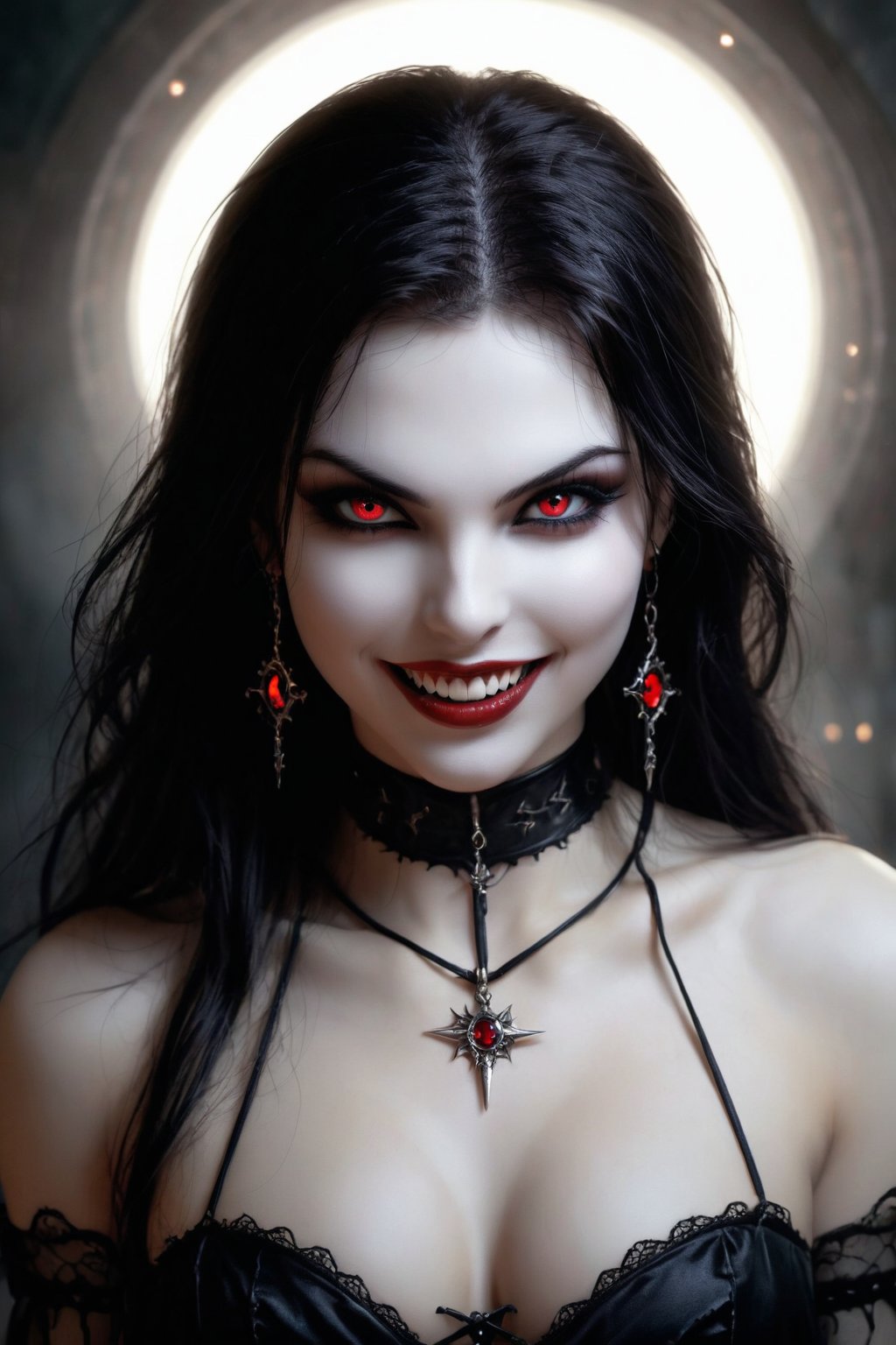 Official Art, Unity 8K Wallpaper, Super Detailed, Beautiful and Aesthetic, Masterpiece, Top Quality, uncanny valley, vampiress, perfect eyes, perfect face, perfect mouth, perfect teeth, perfect hands, perfect fingers, flirtatious, pure evil, evil smile, wicked expression, sexy, sinister, widow maker, dark tatoos, witchcraft theme background, by Luis Royo, More Reasonable Details