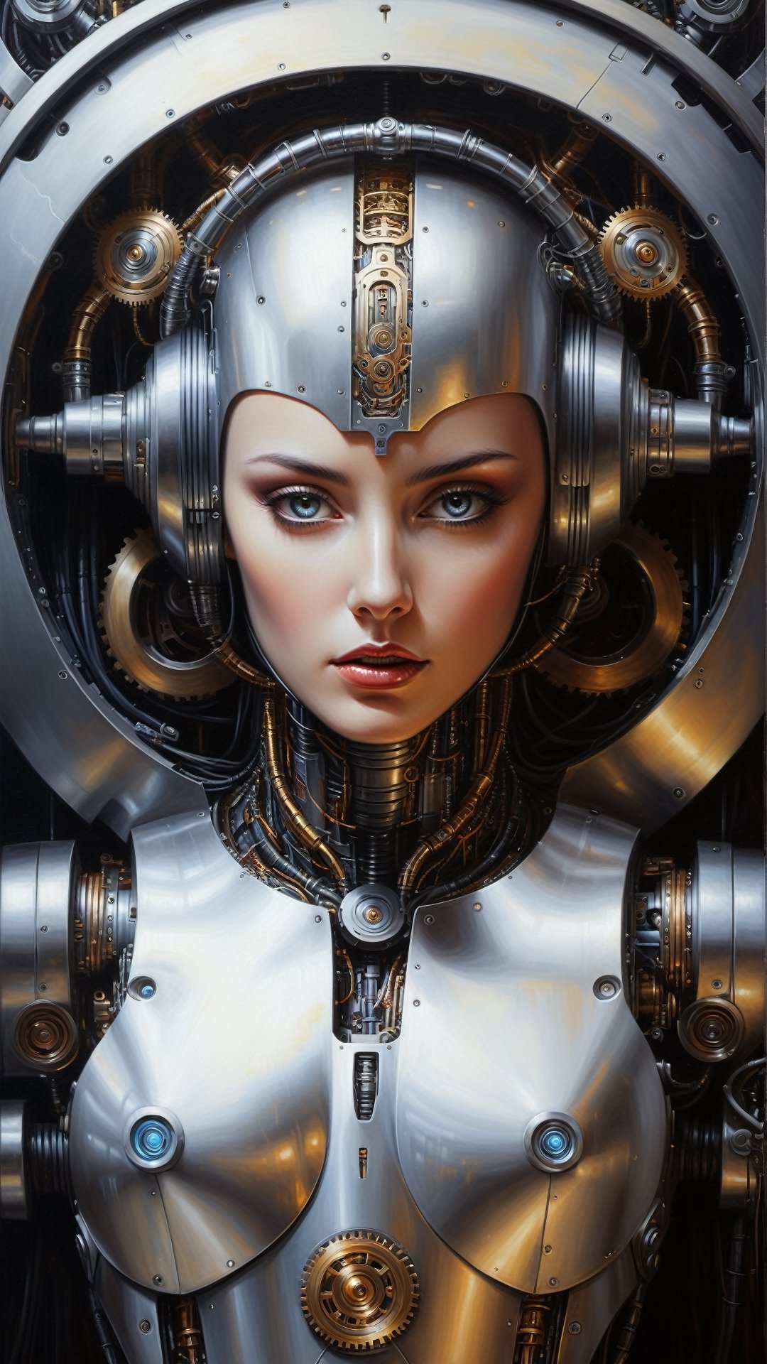 In a strikingly enigmatic composition, an acrylic painting unveils a peculiar and mysterious robot uprising. The main subject of this mesmerizing artwork portrays a massive metallic figure, intricately designed with an amalgamation of intricate gears, wires, and shining circuitry. The exquisite brushwork highlights the captivating contrasts between sleek silver surfaces and intricate detailing. The painting's impeccable quality and the artist's skill are evident through the impeccable rendering of every minuscule detail, imbuing the artwork with a sense of authenticity and realism. The dramatic lighting accentuates the robot's imposing presence, casting eerie shadows that intensify the atmospheric tension. This captivating image seamlessly merges the enigmatic allure of the unknown with the raw power of technological rebellion, inviting viewers to delve into a captivating tale of mechanical insurgency.