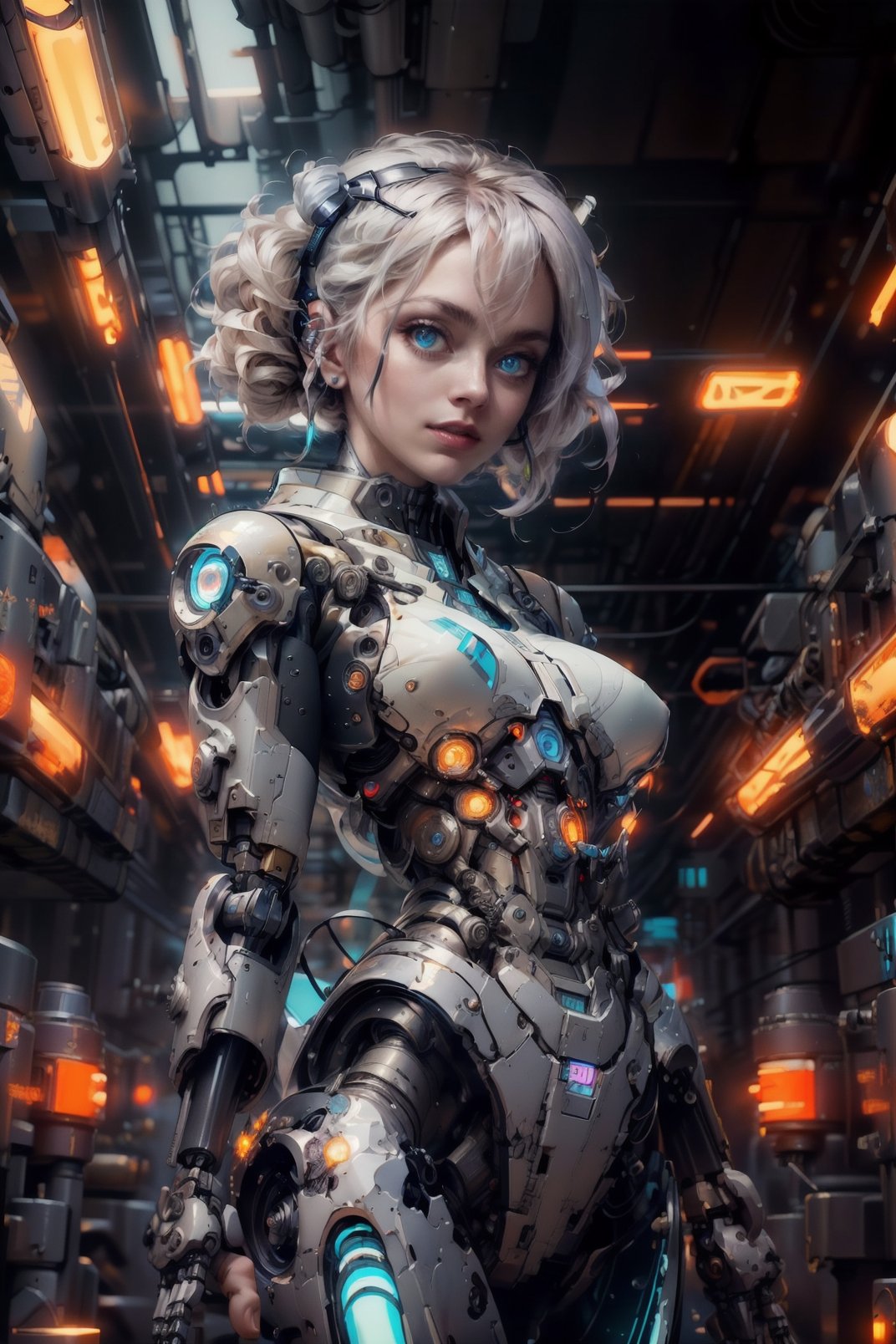 cgmech, beautiful eyes, upper body, underboob,  portrait, robot, armor, Hatsune Miku, neon light, 8K, RAW, best quality, masterpiece, ultra high res, colorful, (medium wide shot), (dynamic perspective), sharp focus , (depth of field, bokeh:1.3), extremely detailed eyes and face, beautiful detailed eyes,large breasts,(black gold, trimmed gear:1.2),(In a futuristic weapons factory:1.2), ((masterpiece, best quality)),  Detailed background, spaceship interior  ,,cyberpunk robot,mecha 🤖