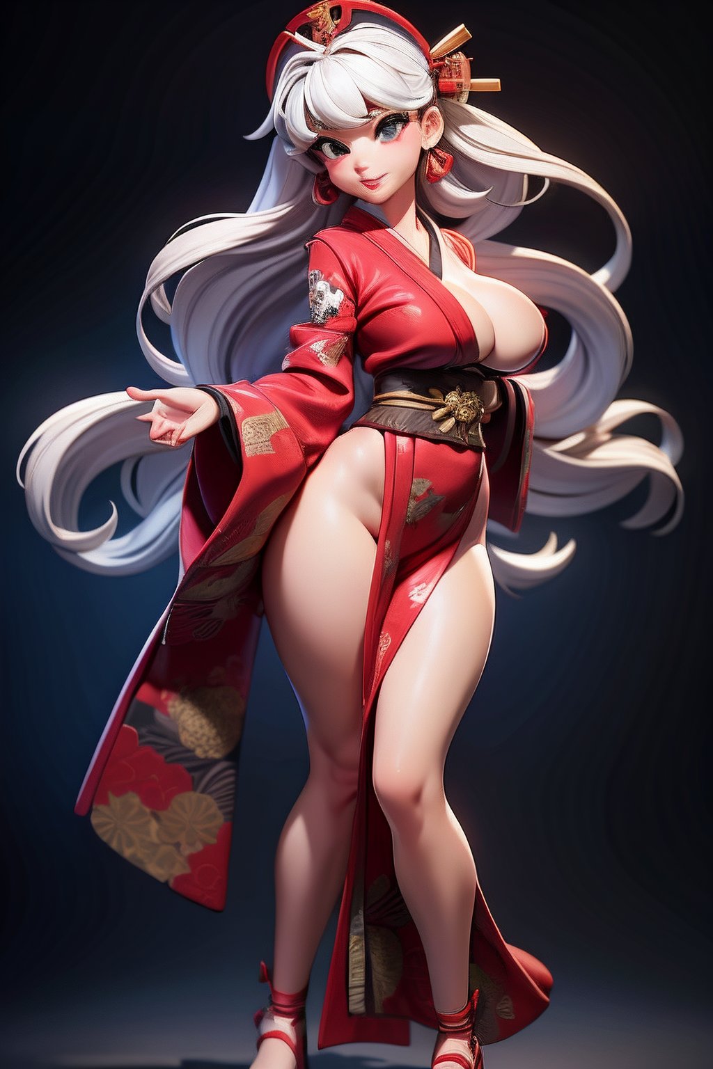 3dmm style, (masterpiece, best quality), intricate details, 1girl, solo, pale beautiful girl with a red kimono, sexy pose


standing and with a big ass, big and voluptuous breasts, sensual and erotic, front view, with a large and erotic sex, nude, full body, front view
