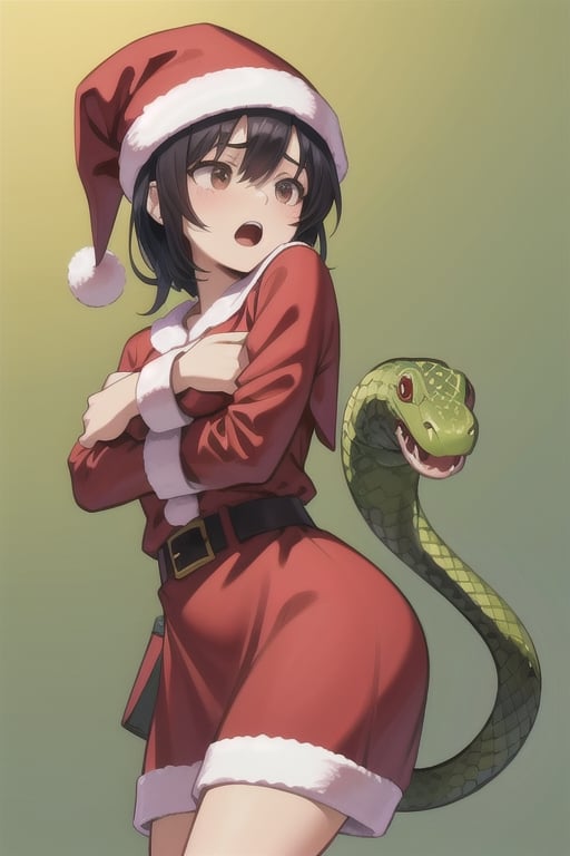 Santa scared of (snake), detailed snake,,<lora:659111690174031528:1.0>