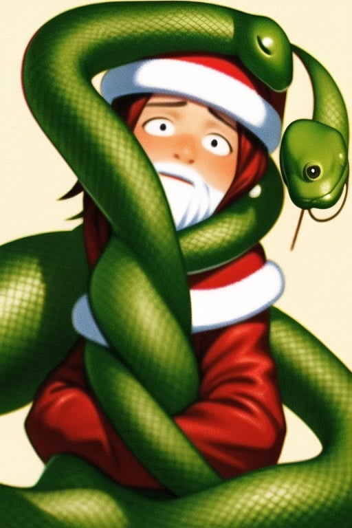 Santa scared of (snake), detailed snake,,<lora:659111690174031528:1.0>