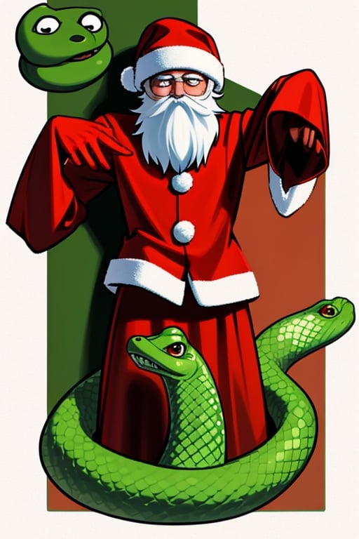 Santa scared of (snake), detailed snake,,<lora:659111690174031528:1.0>