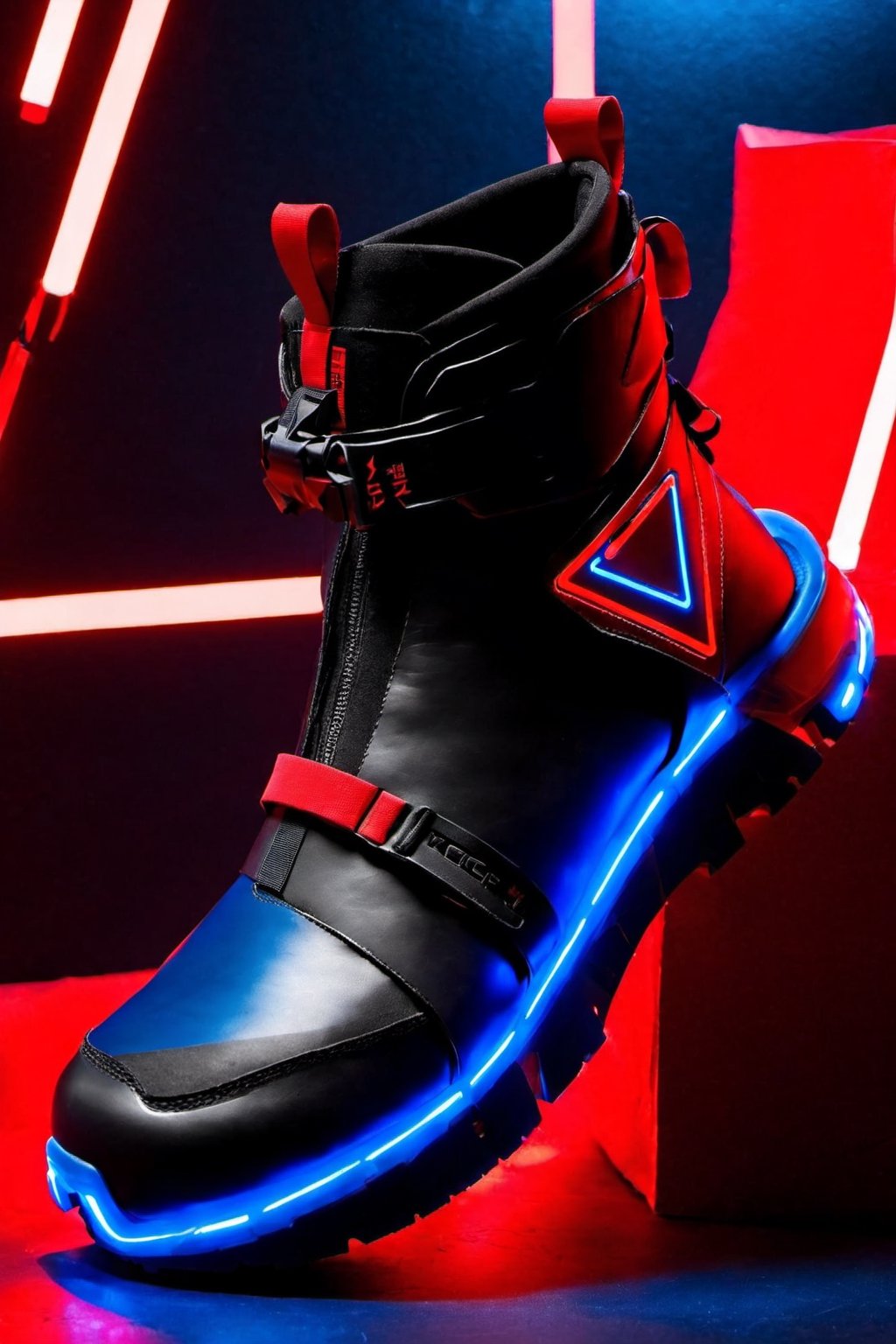 Tactial footware,Boots,Tabi,cyberpunk style,cyberpunk,red,black,blue,triangle