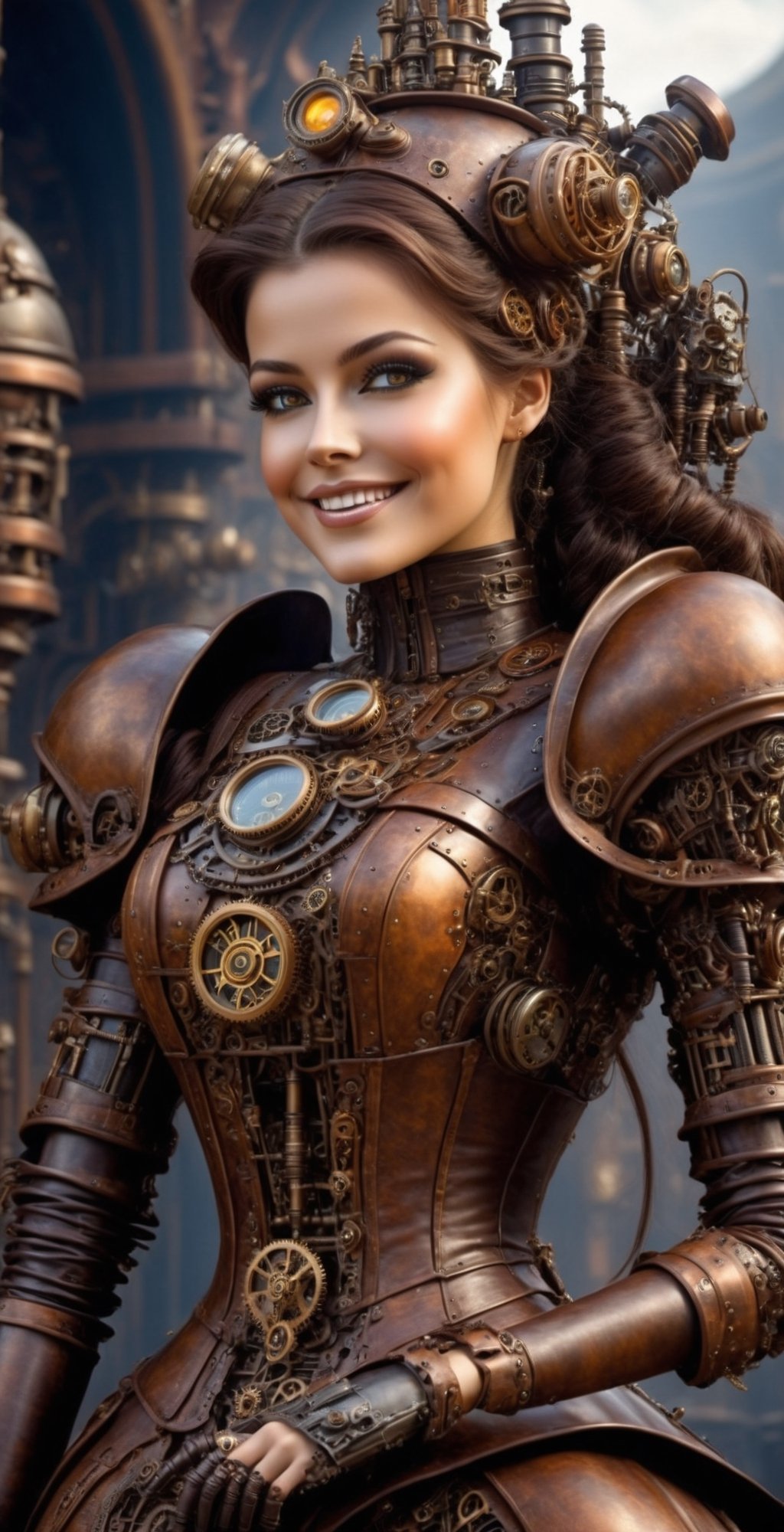 beautiful steampunk princess hug a steampunk Robot,all in very detailed steampunk style,photorealistic,dynamic light,sweet smile,beautiful,H.R.Giger ,Jules Verne,HZ Steampunk