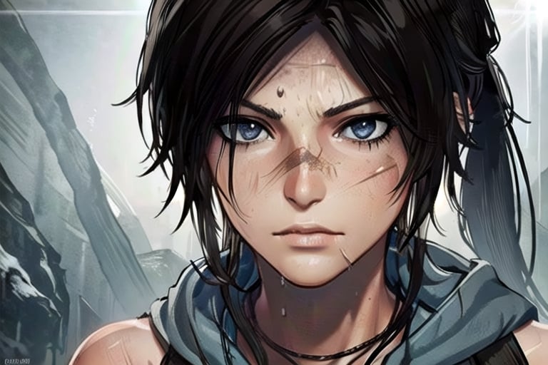 1 tomb raider, lara, photo of perfecteyes eyes, survivor, hero,  shipwrecks, bow drawn, aiming, close up,perfecteyes eyes, hero, survivor, hero, jungle, hooded, assassin, tactual,  snow, rain, jungle, ruins, tomb, lighting, bust, stealth, sexy, nude, clean, knife