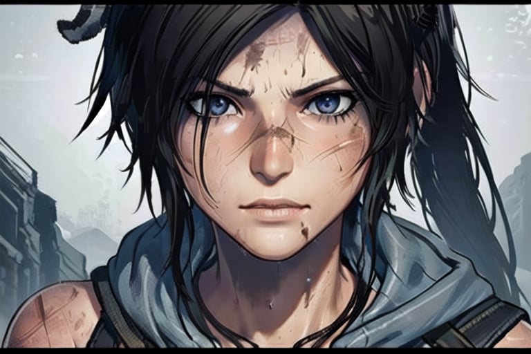 1 tomb raider, lara, photo of perfecteyes eyes, survivor, hero,  shipwrecks, bow drawn, aiming, close up,perfecteyes eyes, hero, survivor, hero, jungle, hooded, assassin, tactual,  snow, rain, jungle, ruins, tomb, lighting, bust, stealth, sexy, nude, clean, knife