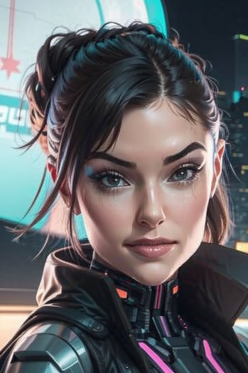 1 woman, close up, smile, cyberpunk, night city