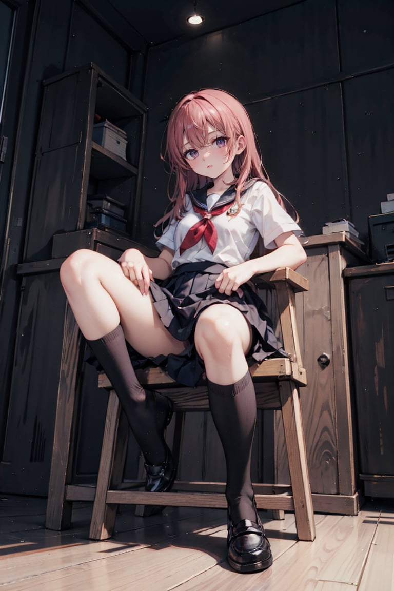 female, ((masterpiece, best quality, ultra detailed, absurdres), girl), (beauty girl), (ultra-high picture quality),red hair,hornsgirl, long skirt, full_body, from below,mitakihara school uniform, cybernetic, city background, closed up, curvy_figure, mechanical , looking_at_viewer, sitting_down,Masterpiece