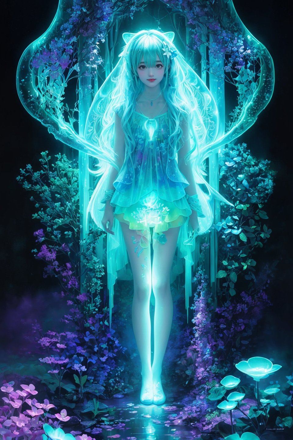 Ultra detailed illustration of a person lost in a magical world of wonders, glowy, bioluminescent flora, incredibly detailed, pastel colors, handpainted strokes, visible strokes, oil paint, art by Mschiffer, night, bioluminescence