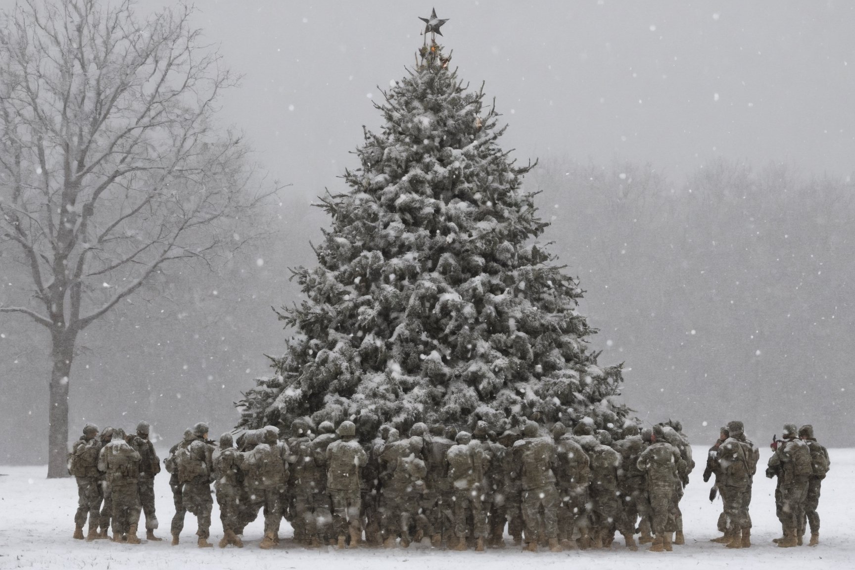 Christmas on the battlefield, christmas, snow, falling_snow, christmas_tree, army