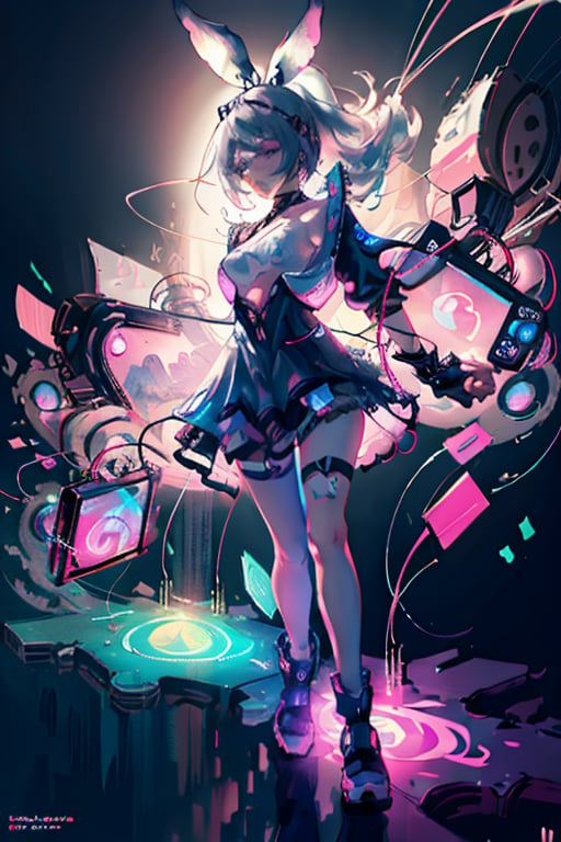 (masterpiece, best quality, fantasy, absurdres, concept art), ,(realistic, photo-realistic:1.4),walking,big_boobs, womans hair is made from thin multicolored neon tendrils:1.5), (long thin multicolored neon string hair is flowing down her body), her hair made of thin multicolored neon tendrils is conforming to and covering her body forming a dress, neon fibers:1, cables of neon strings, scenery is cables and tech, intricate and detailed tech gear, chaos, beautiful detailed glow, neon tendrils, flowing, multicolored neon strings swirling around the character:1.3, intricated:1, detailed light:1.2, high-res CG, dynamic angle,LaceAI,Wlop, , ,LaceAI,Wlop,april_ak,SilverWolfMx