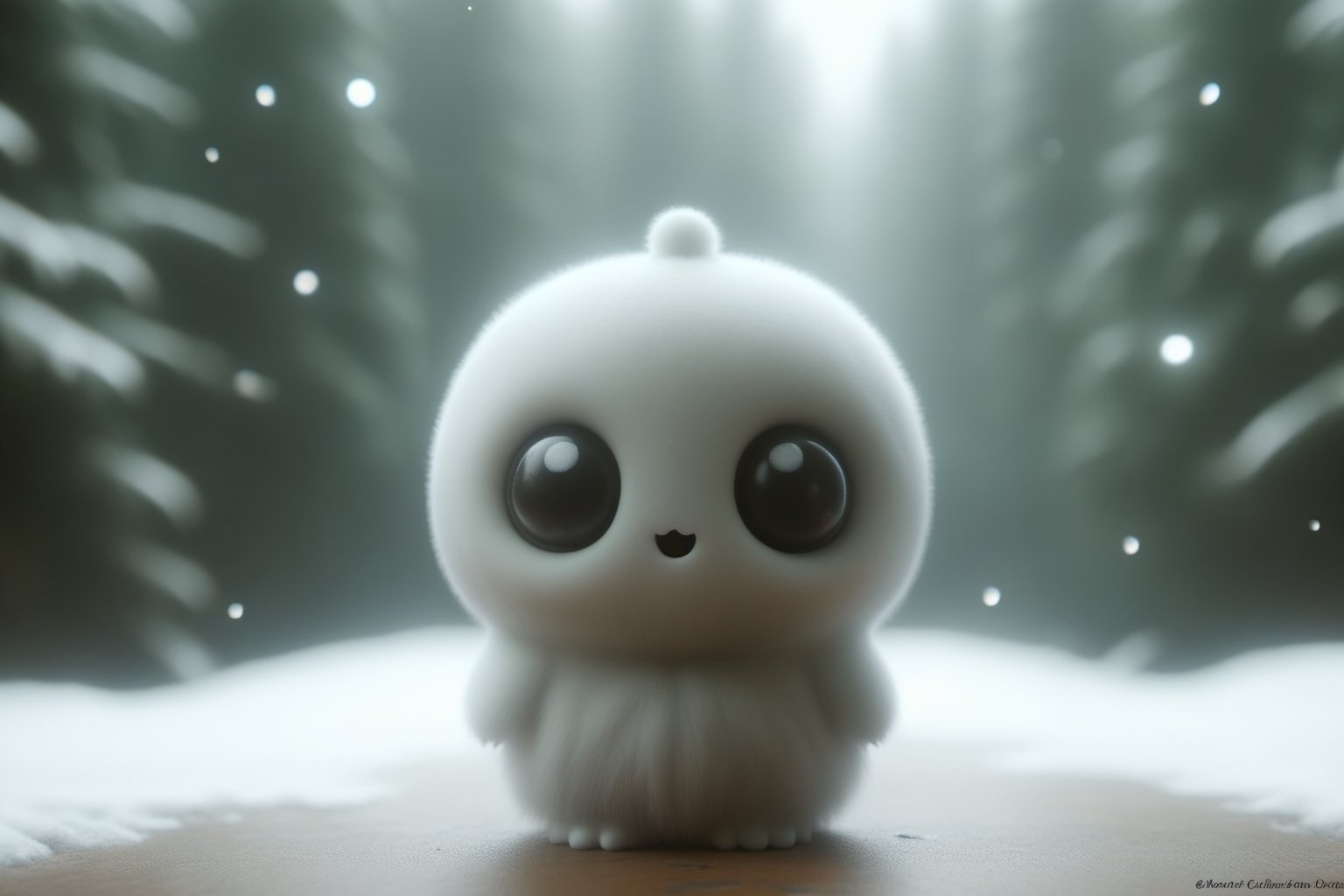 a cute chibi ghost snowman, sexy, mountain, moon, stars, valley, gnarly pine trees,xxmixgirl,ral-chrcrts,ghost person