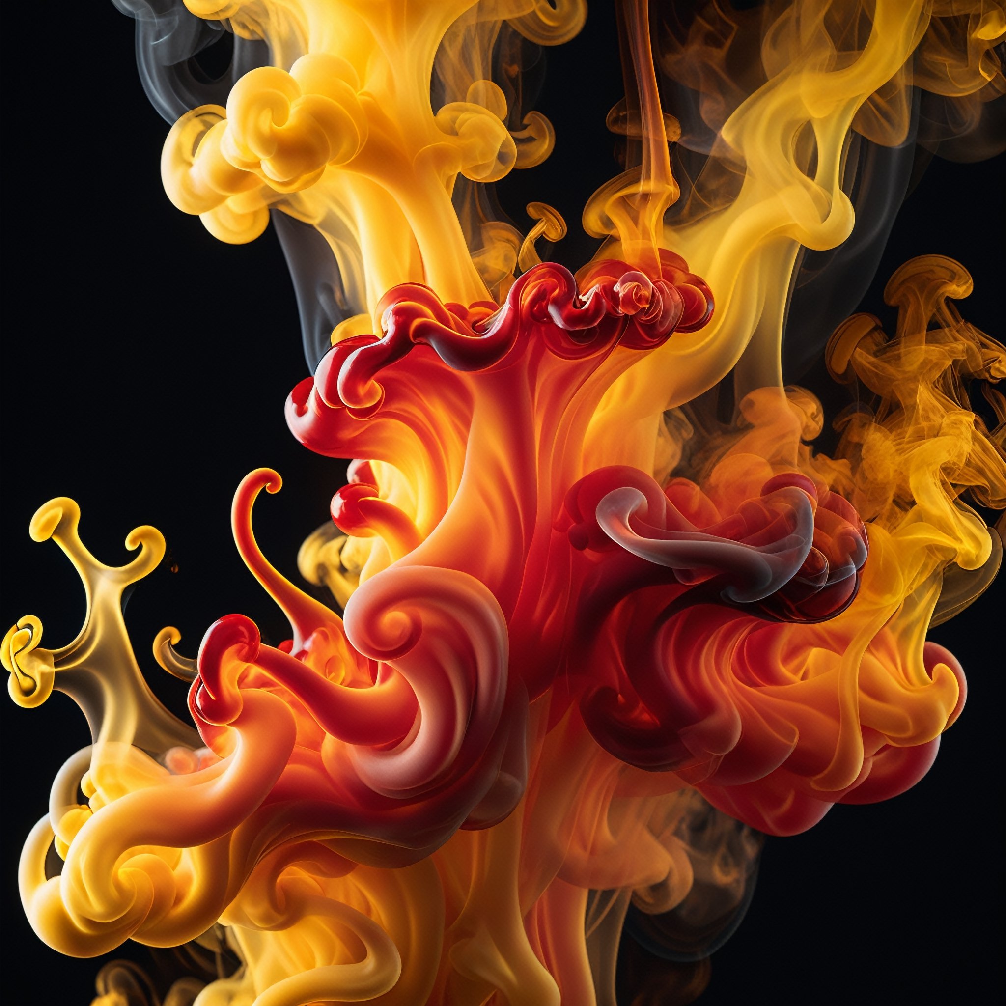 Liquid and Smoke, Dark Backdrop, Wallpaper. ral-barriertapetranslucent , colors yellow and red
,Movie Still,more detail XL,colorful