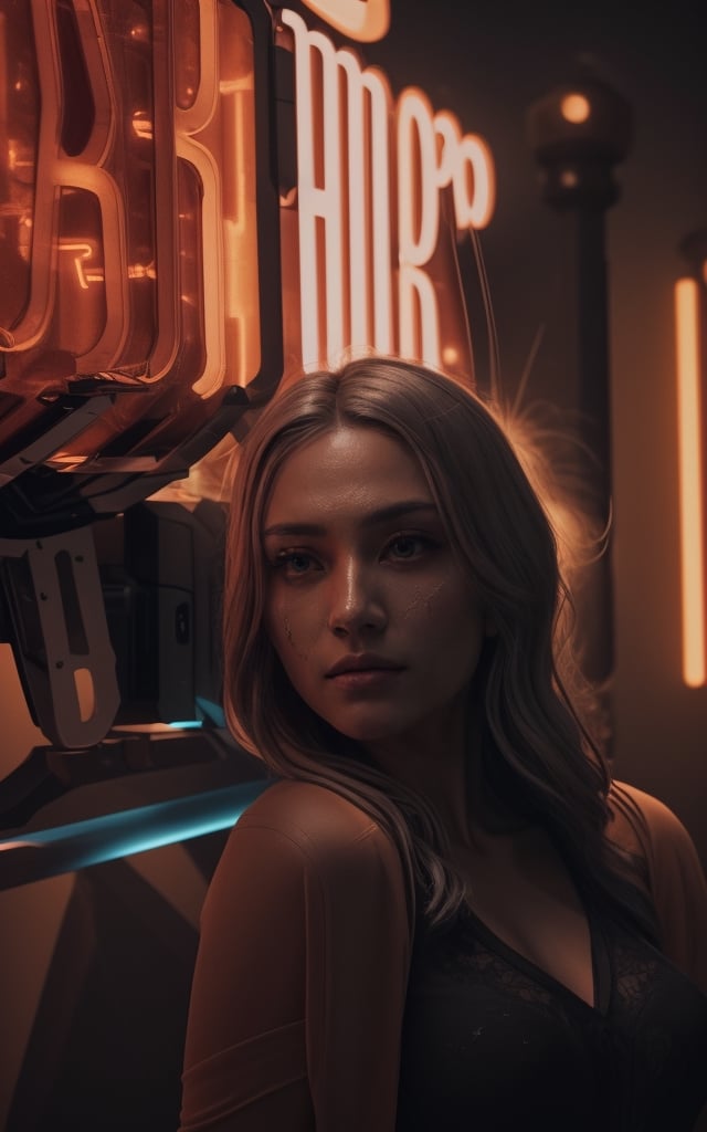 4k, (masterpiece, best quality, highres:1.3), ultra resolution, intricate_details, (hyper detailed, high resolution, best shadows),
1 woman, standing next to a neon light board, glowing in the dark, looking_at_camera, close up shot, light falling on her face, depth_of_field, glowing_lights, fog, 

realistic illumination,Mecha,blurry_light_background,realistic illumination,Holy light,Angel's wings,Cyberpunk
