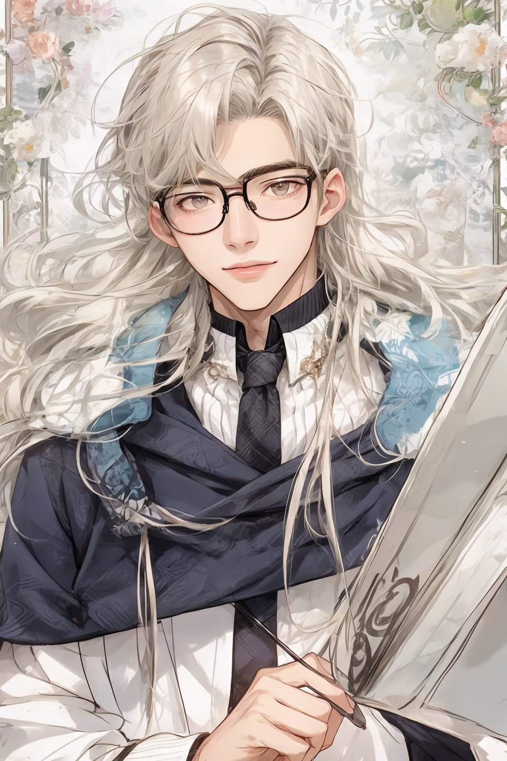1boy, long hair, wearing glasses