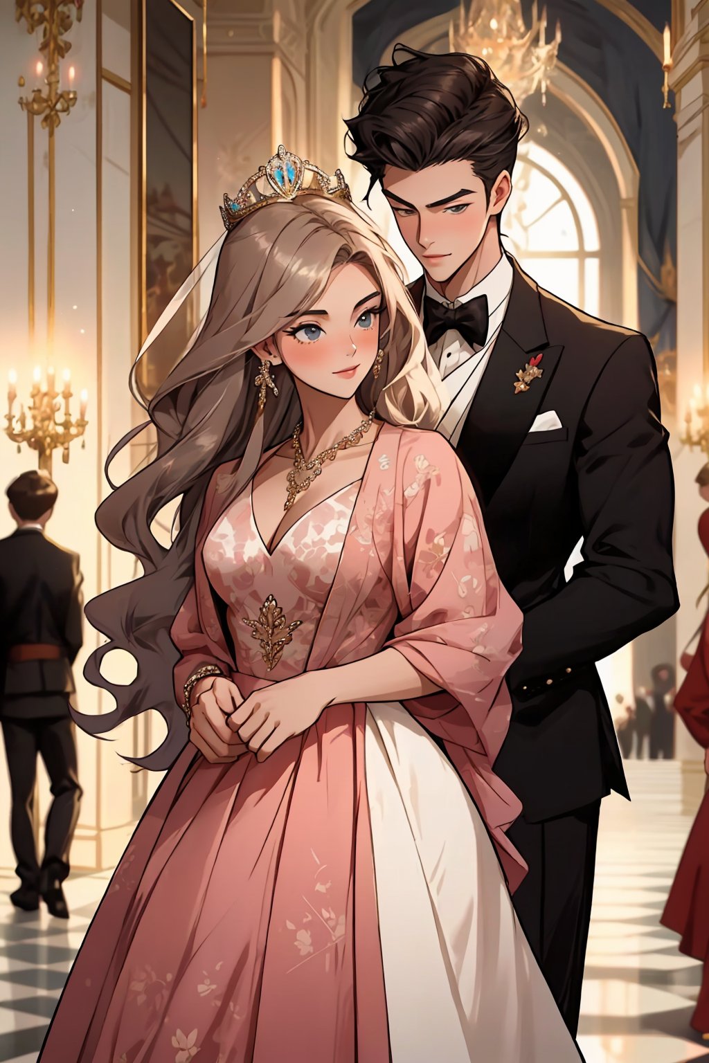 1girl, 1boy, a handsome boy and a pretty girl entering to the royal ball