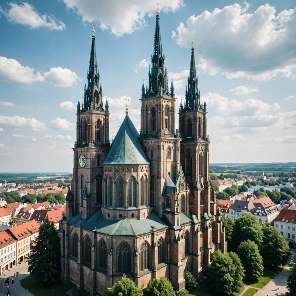 (best quality, epic masterpiece:1.3), (analog photo, landscape), Historic Gothic cathedrals around Poland, ,((more detail XL))