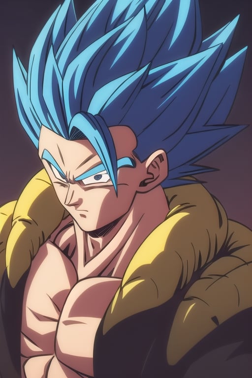 1boy,solo_focus,spiky_hair,black jacket,muscular,super_saiyan,blue_hair,(masterpiece, best quality:1.2,HD,detailed eyes)