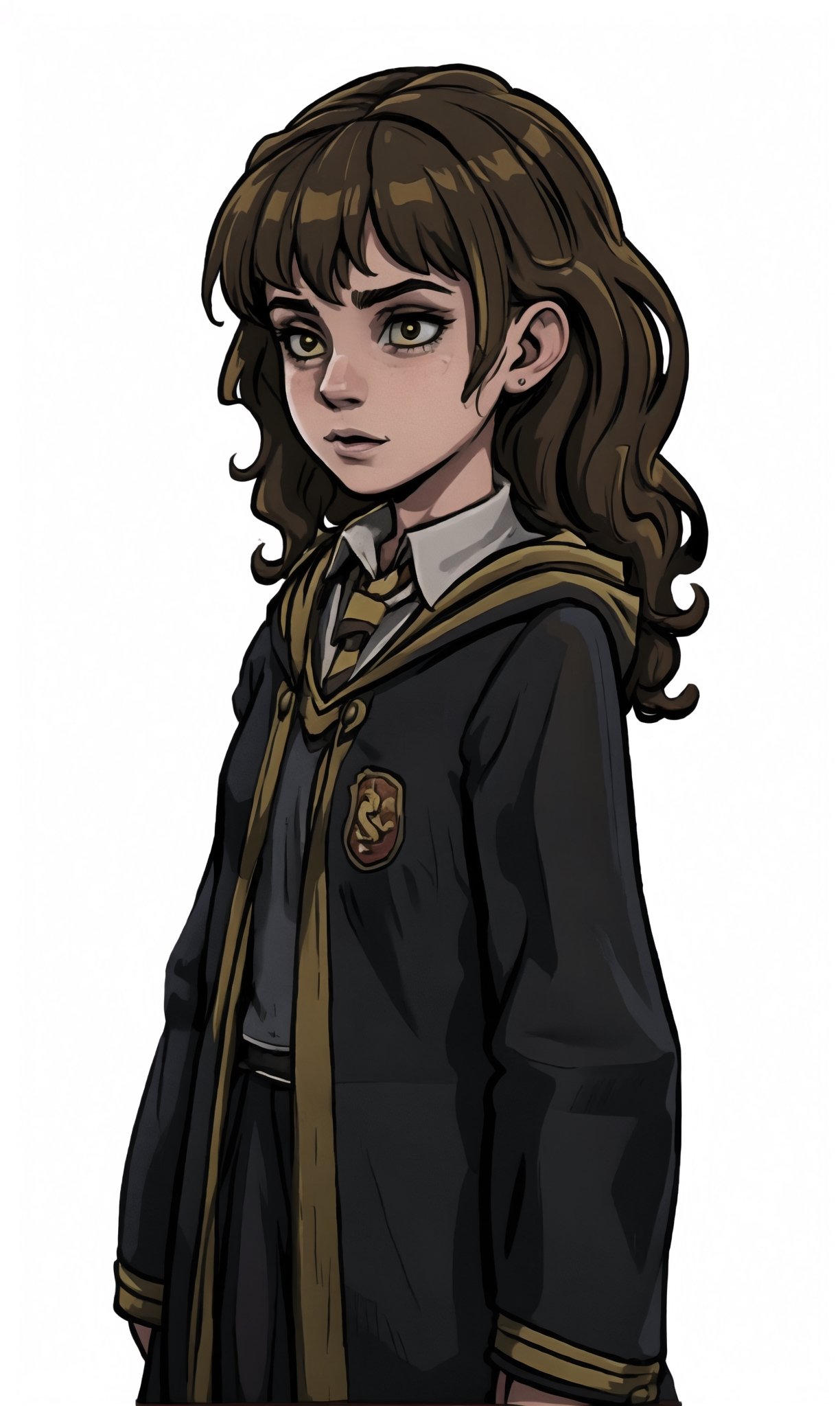 hermione granger, brunette, witch trainer hermione ,Hermione Granger, emma watson, hermione granger from harry potter movie,hogrobe, front view,ARTSTYLE_AromaSensei_ownwaifu