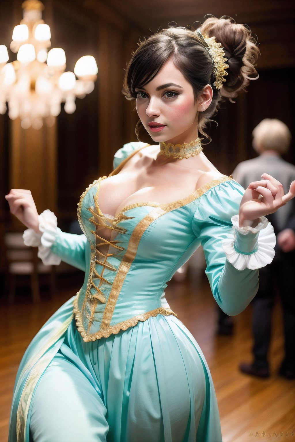 Realistic, Beautiful Women, dance party, Rococo Style