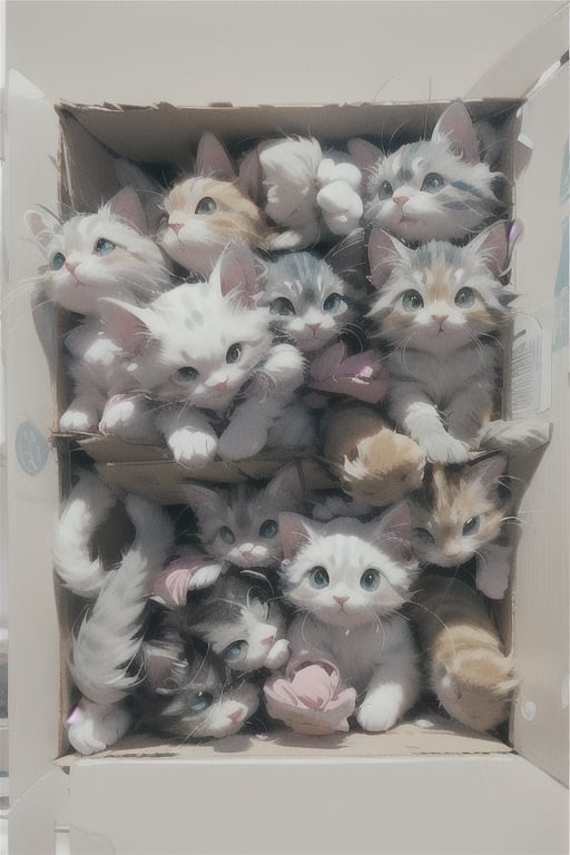 woolen stuffed kittens in a box